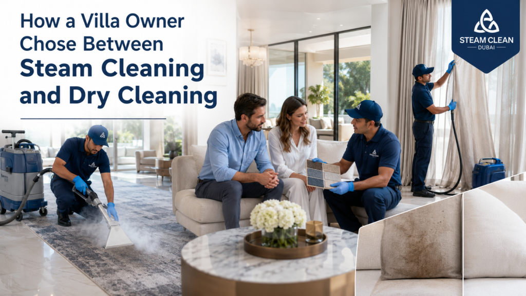villa owner Steam cleaning vs Dry Cleaning project by Steam Clean Dubai